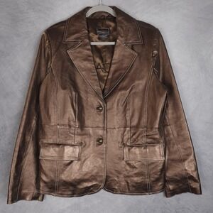 Bradley Bayou Jacket Womens Large Brown Copper Leather Blazer Metallic Lined